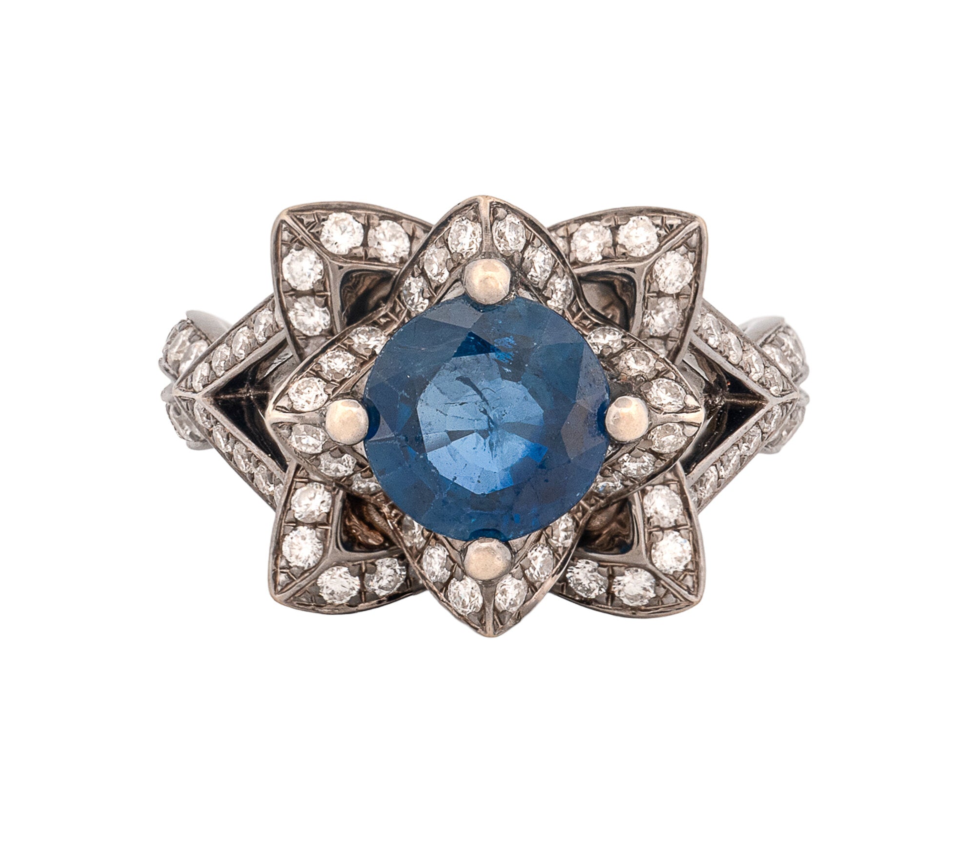 14K White Gold Sapphire & Diamond Ring