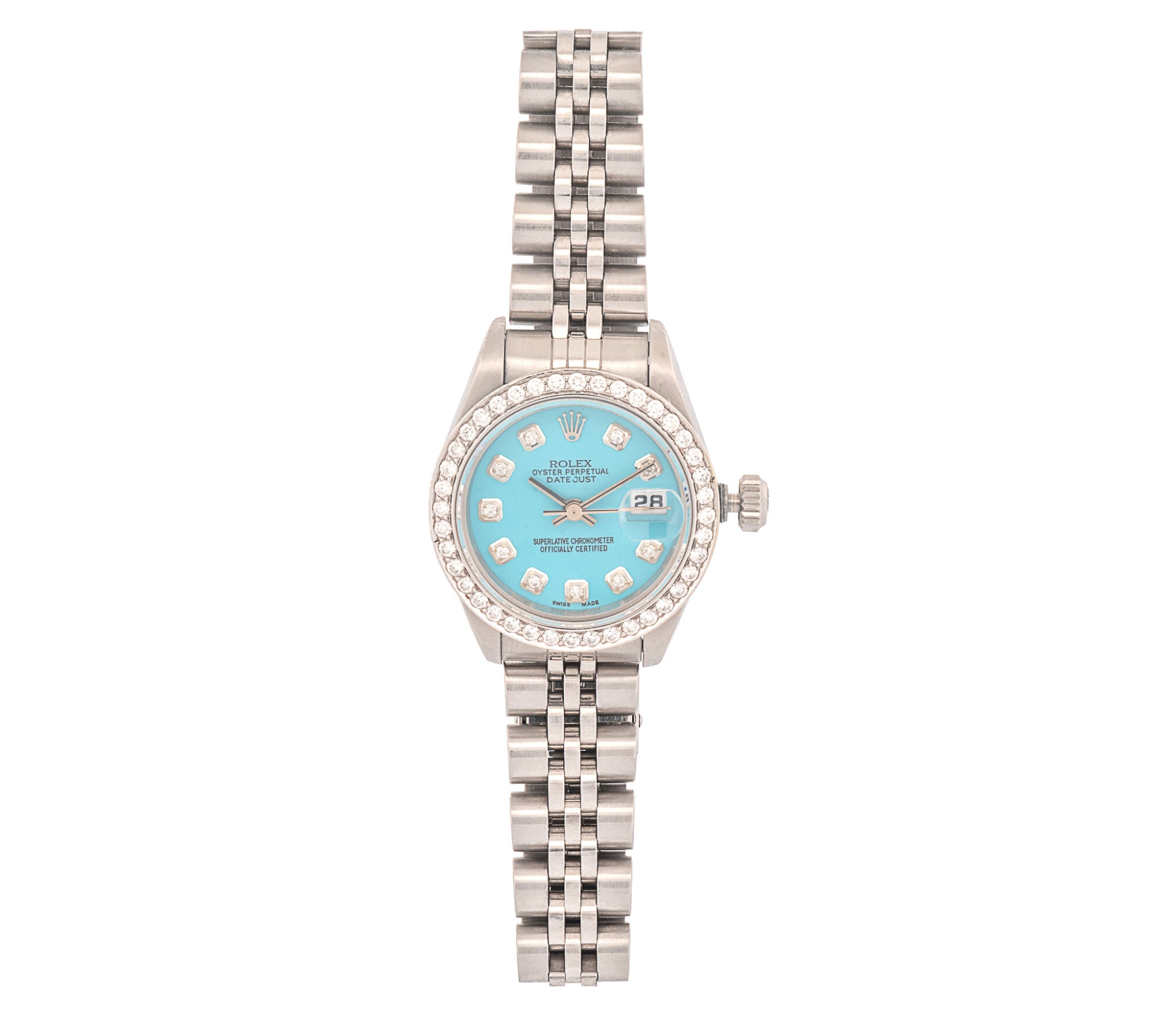 Rolex Datejust 26mm Stainless Steel Automatic Watch Blue Tiffany Diamond Dial Model 69124 Mint Condition