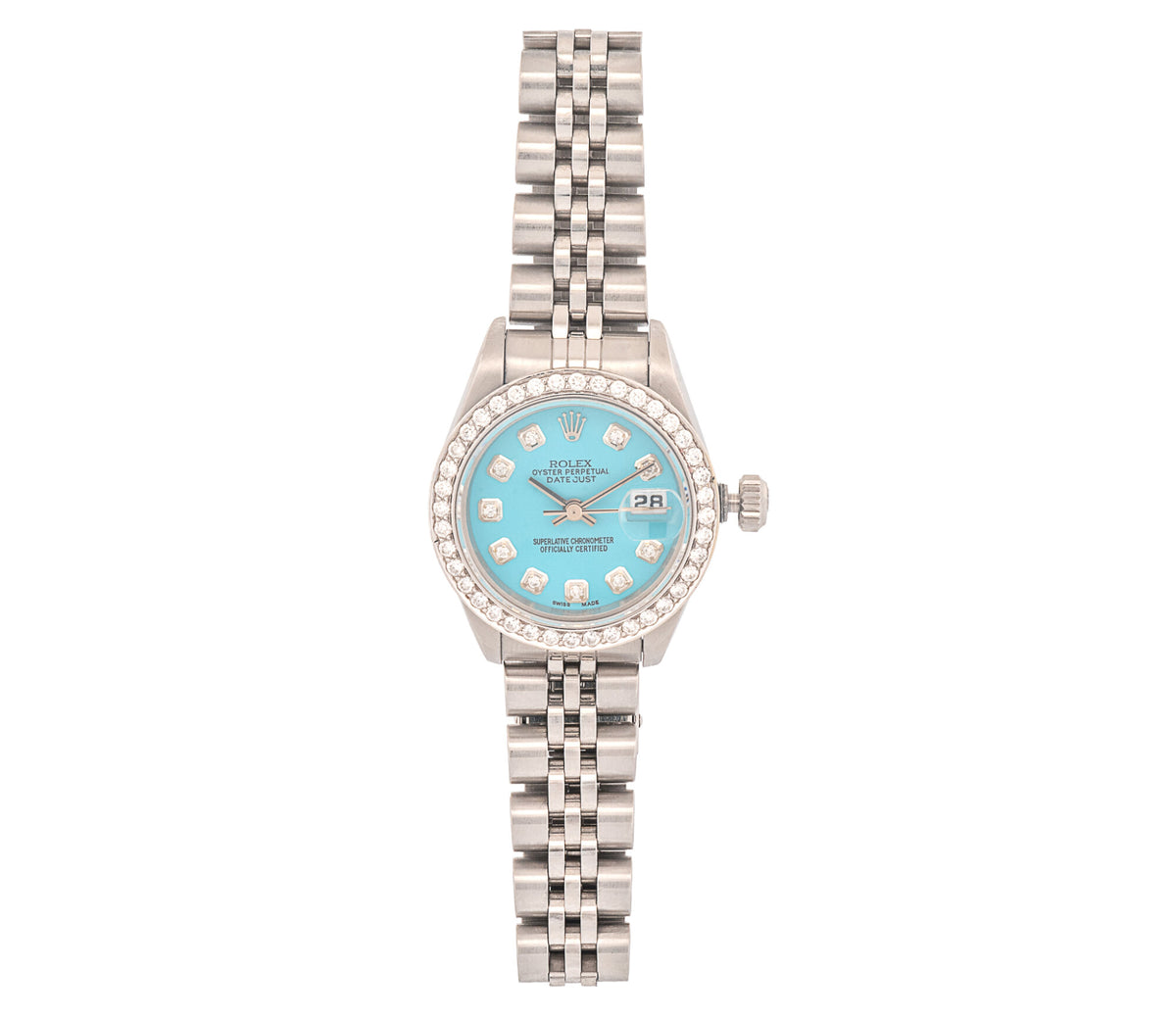 Rolex Datejust 26mm Stainless Steel Automatic Watch Blue Tiffany Diamond Dial Model 69124 Mint Condition