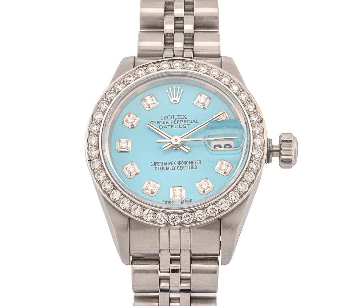 Rolex Datejust 26mm Stainless Steel Automatic Watch Blue Tiffany Diamond Dial Model 69124 Mint Condition