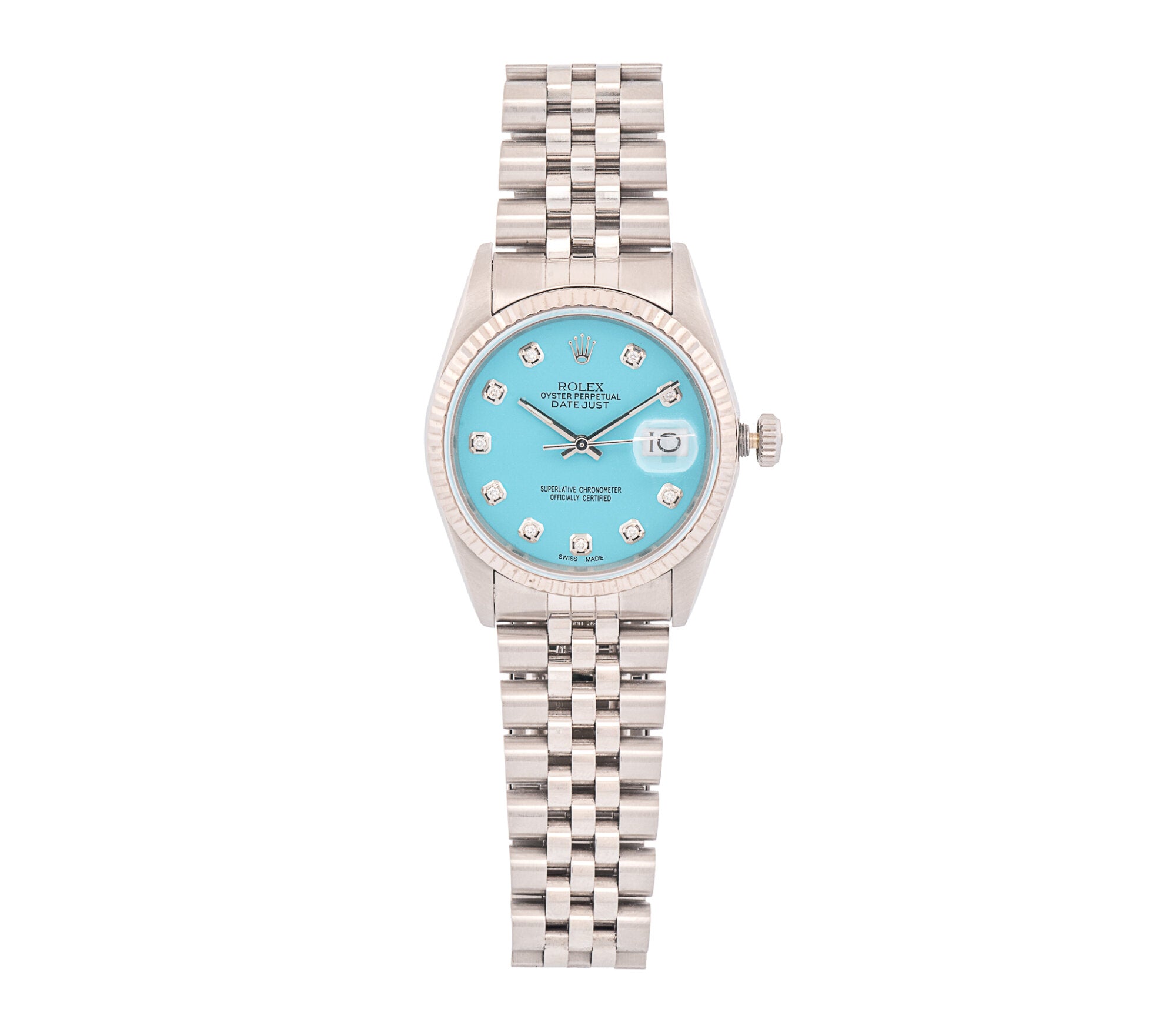Rolex Datejust 36mm Stainless Steel Tiffany Blue Diamond Dial Automatic Watch Model 16234 Mint Condition