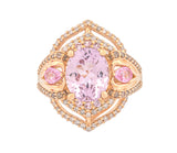 14K Yellow Gold Kunzite , Diamond and Natural Pink Sapphire Ornate Ring