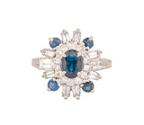14K White Gold Diamond & Natural Sapphire Ballerina Style Ring