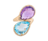 14K White Gold Diamond, Amethyst & Swiss Blue Topaz Halo Bypass Style Ring