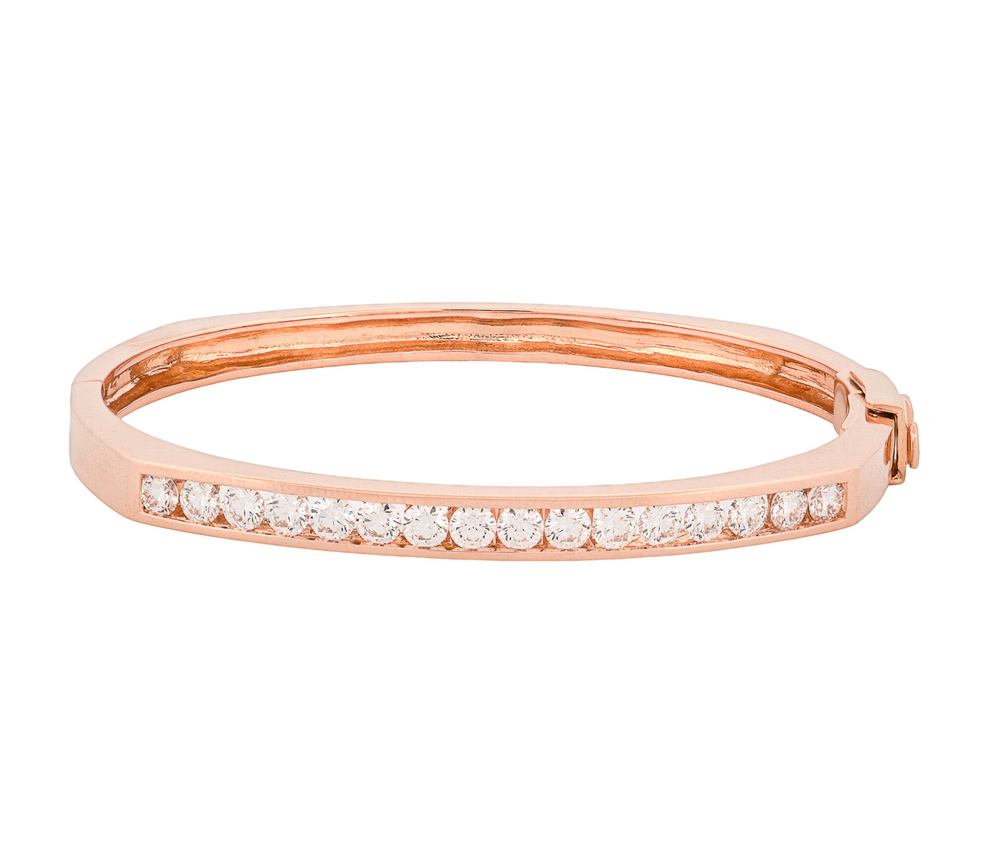 14K Rose Gold Channel Set Diamond Geometric Hinged Bangle Bracelet