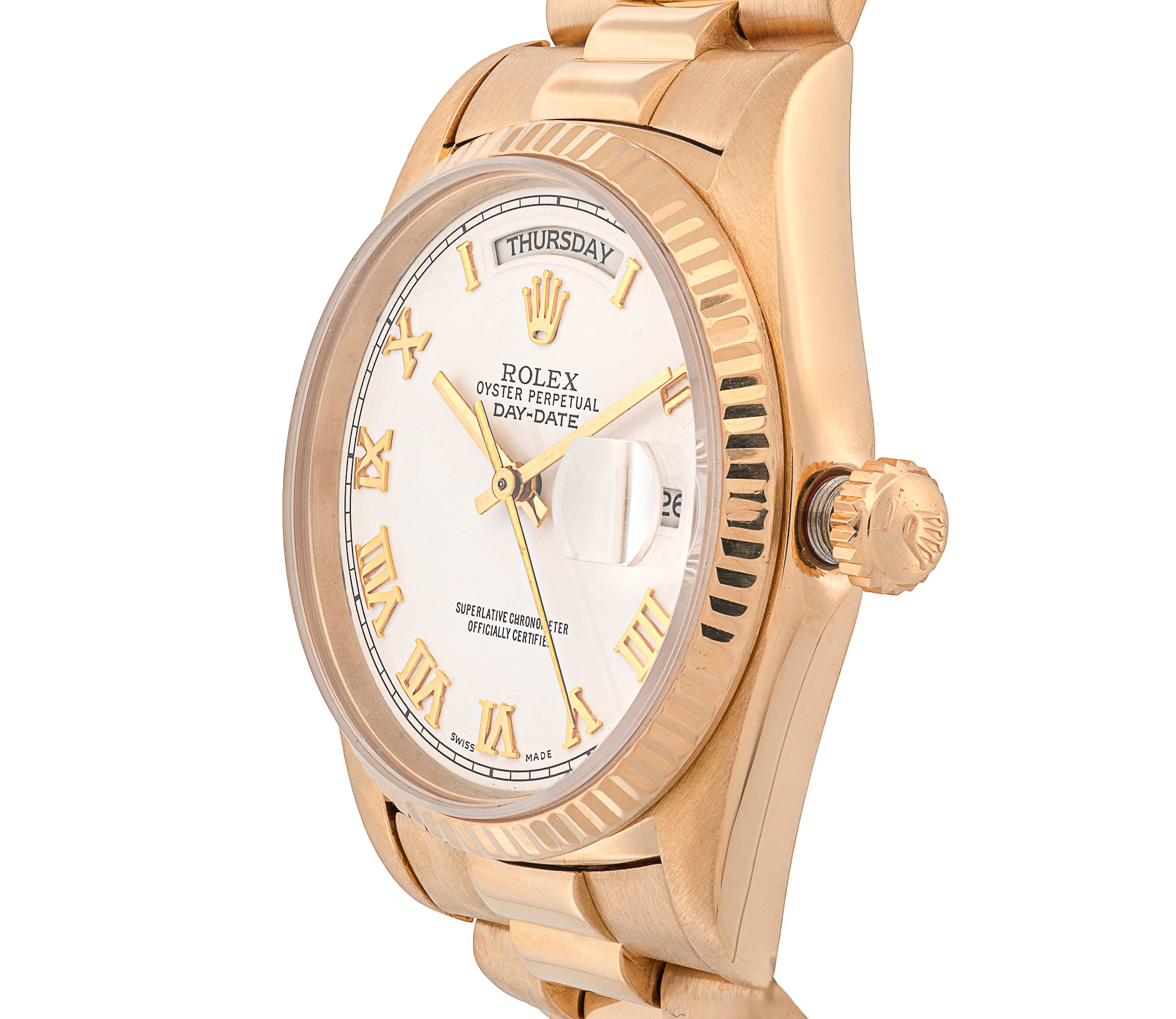 Rolex President Day-Date 36mm 18k Yellow Gold Watch - White Roman Dial