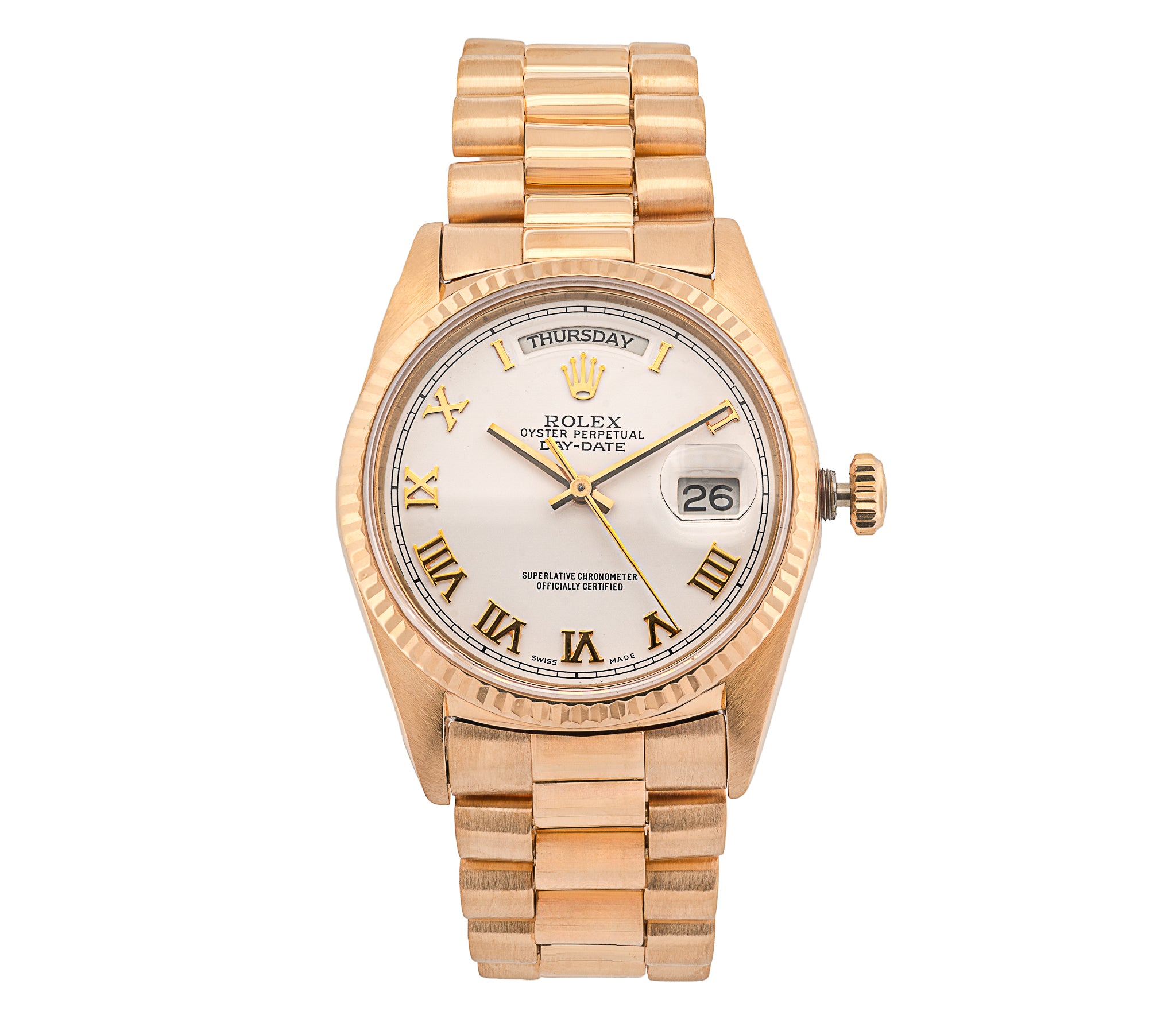 Rolex President Day-Date 36mm 18k Yellow Gold Watch - White Roman Dial