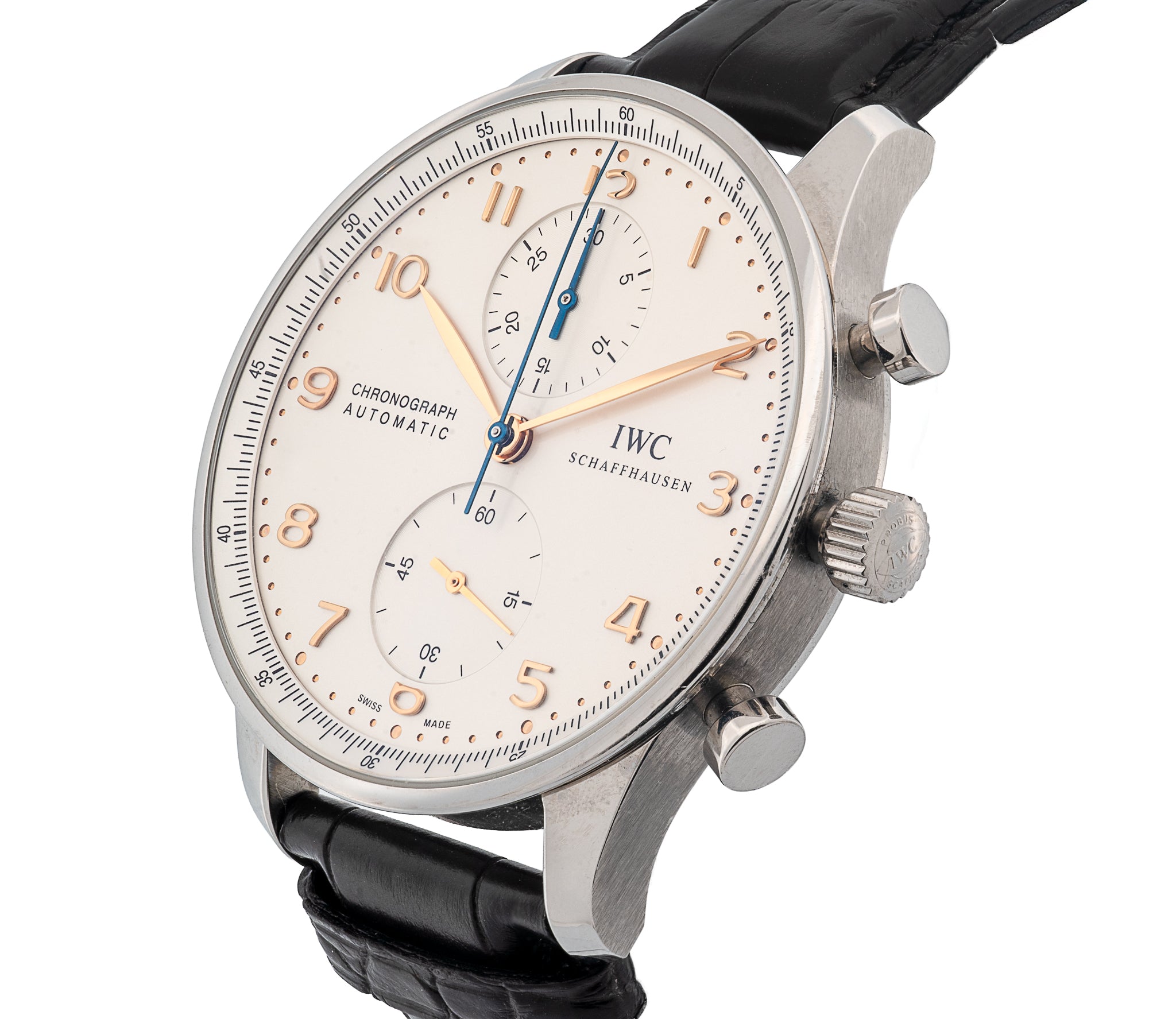 IWC Schaffhausen Portugieser 41mm Stainless Steel Automatic Watch | Oyster Dial | Alligator Band | Model 371604