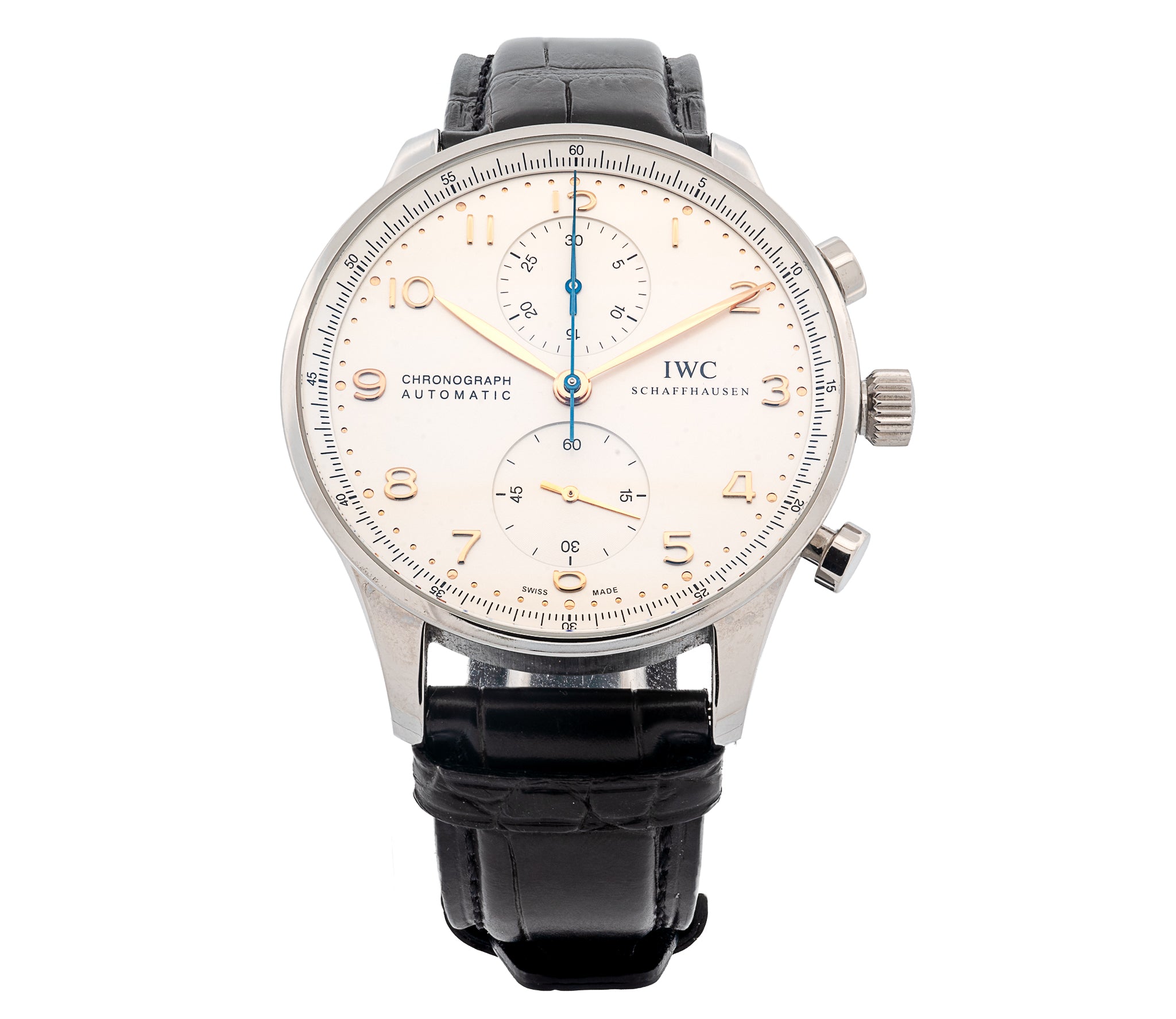 IWC Schaffhausen Portugieser 41mm Stainless Steel Automatic Watch | Oyster Dial | Alligator Band | Model 371604