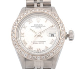 Rolex Datejust Women's 26mm Stainless Steel Custom Diamond Bezel White Dial Automatic Watch with Sapphire Crystal