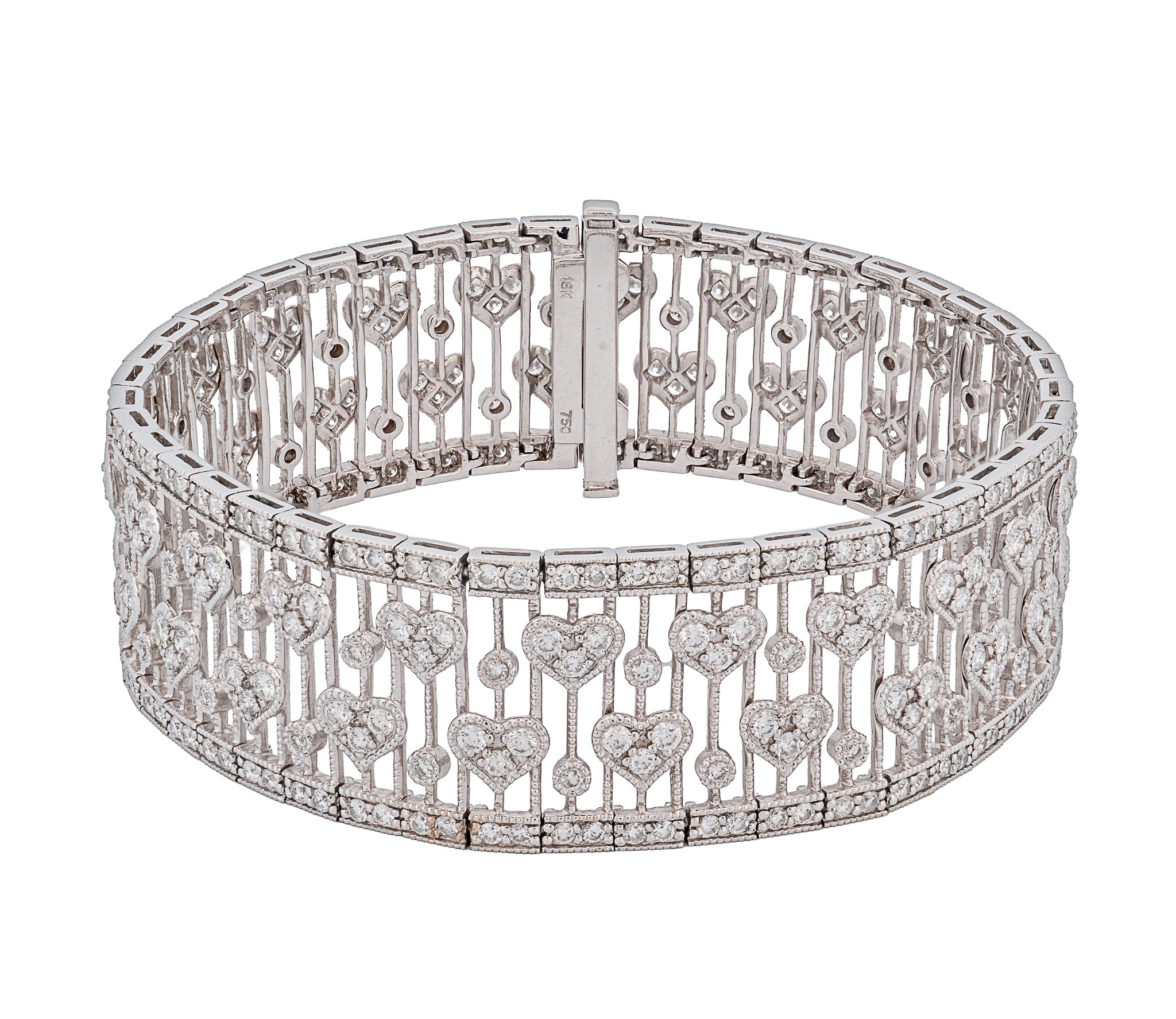 Antique Heart Link Bracelet in 18K White Gold