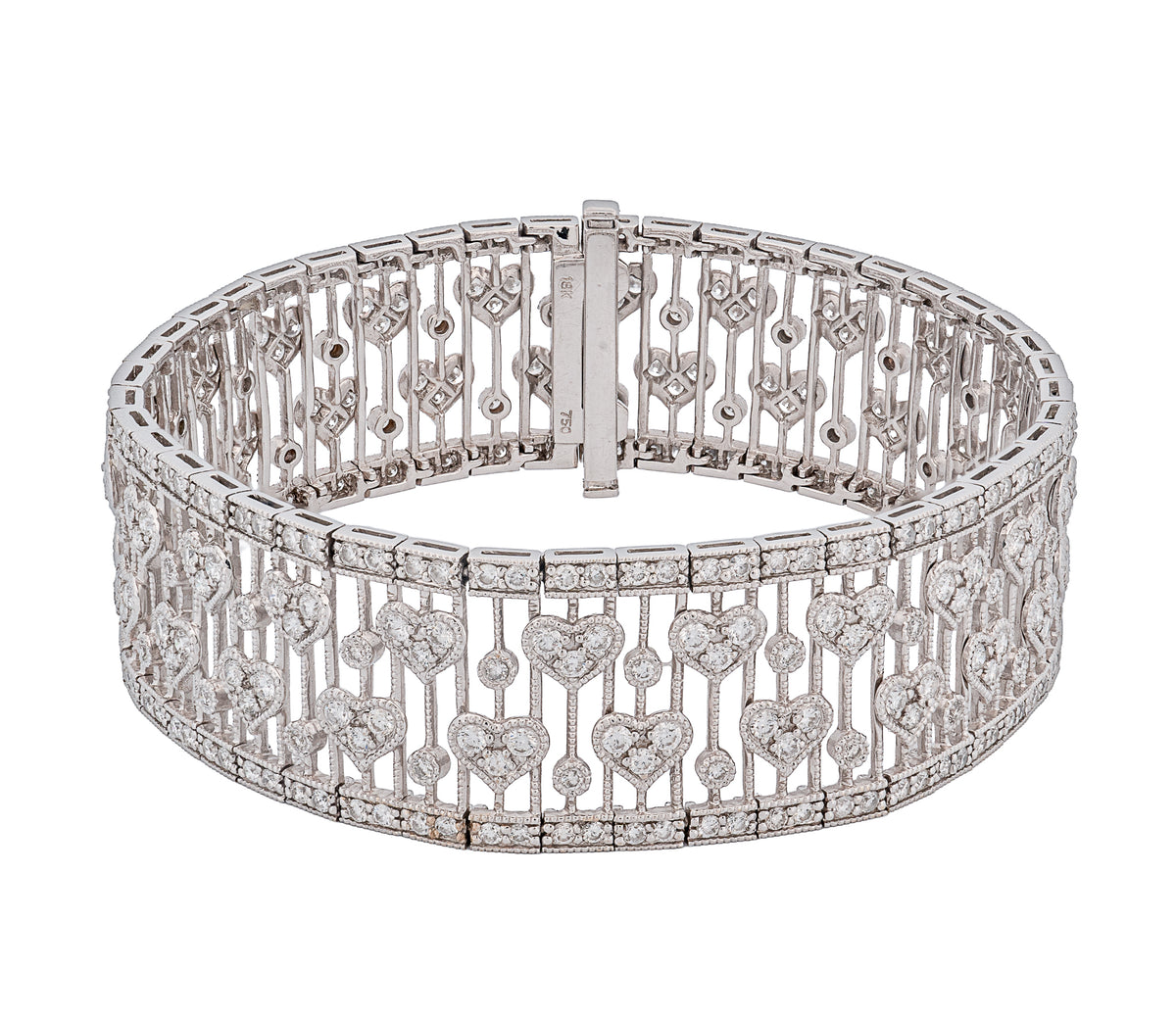 Antique Heart Link Bracelet in 18K White Gold