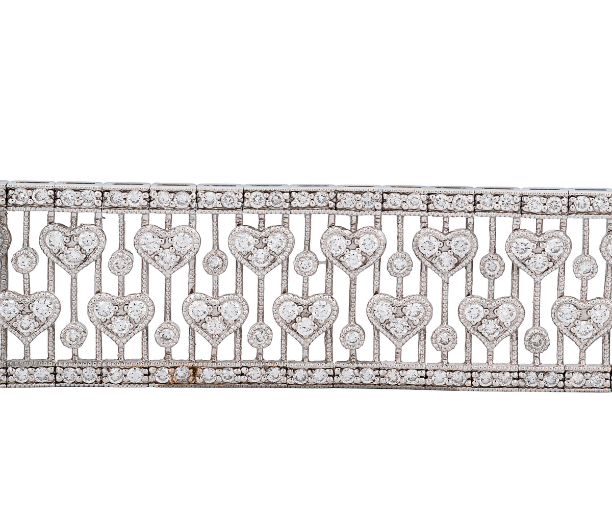 Antique Heart Link Bracelet in 18K White Gold