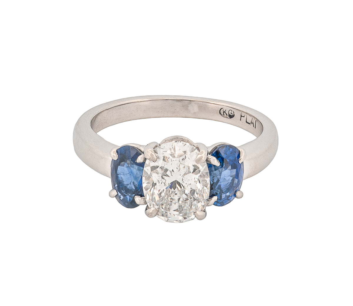 GIA Platinum 1.27 Ct Diamond and Sapphire Engagement Ring