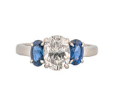 GIA Platinum 1.27 Ct Diamond and Sapphire Engagement Ring