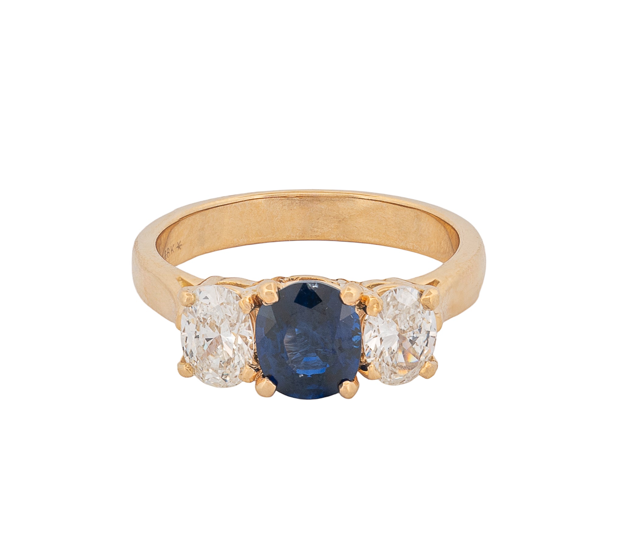 18K Yellow Gold Blue Sapphire & Diamond Engagement Ring