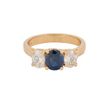 18K Yellow Gold Blue Sapphire & Diamond Engagement Ring