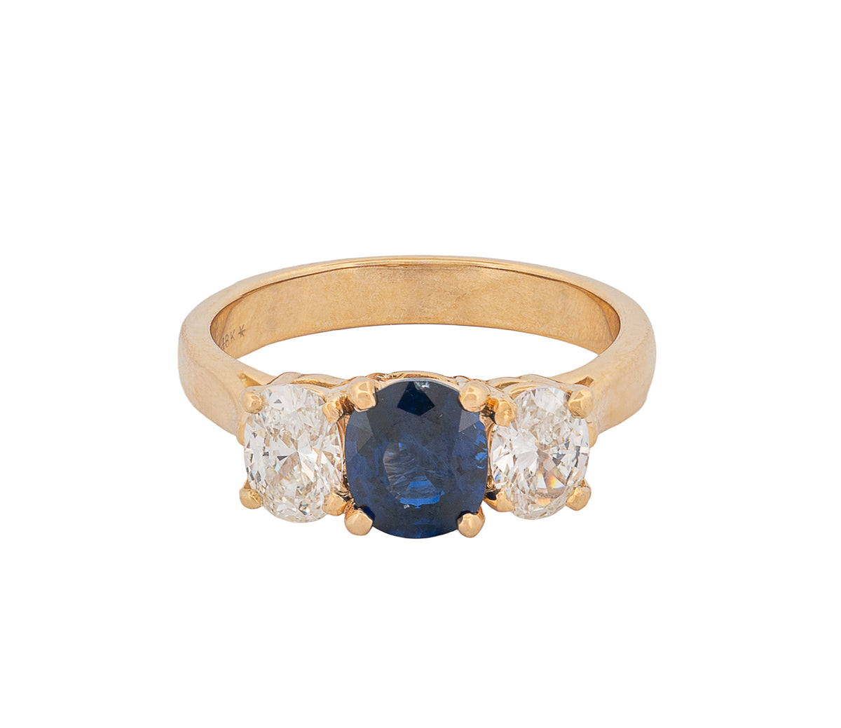 18K Yellow Gold Blue Sapphire & Diamond Engagement Ring