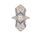 Platinum Antique Diamond & Blue Sapphire Ring