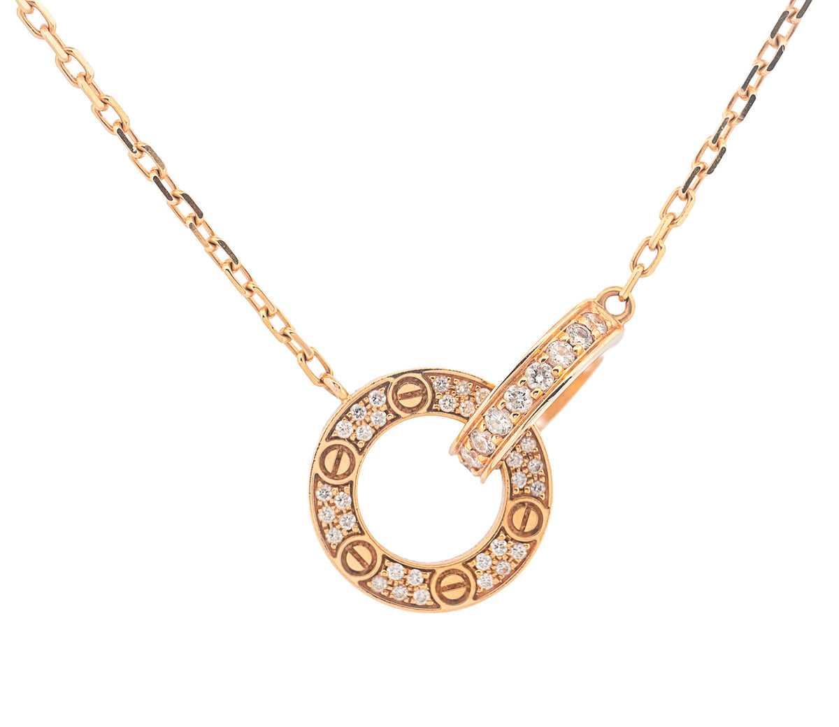 Cartier Love Pendant Paved Necklace 18K Yellow Gold