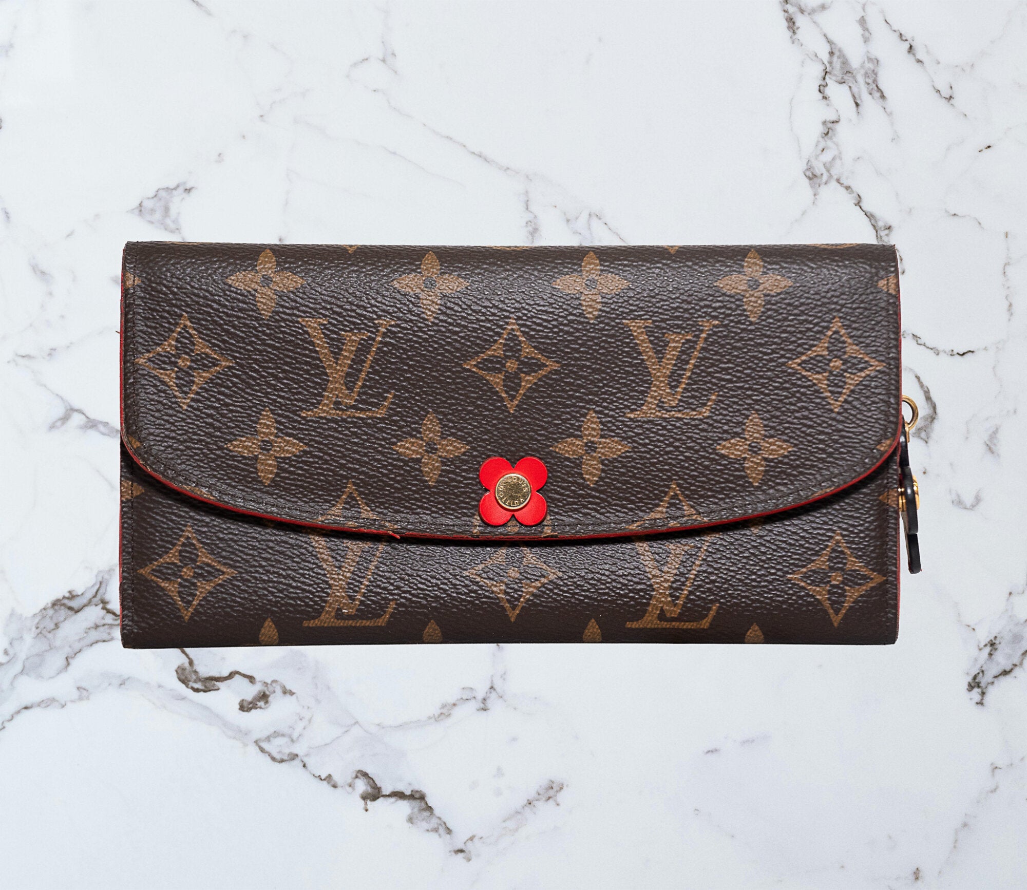 Louis Vuitton Monogram Bloom Flower Emilie Wallet Rouge
