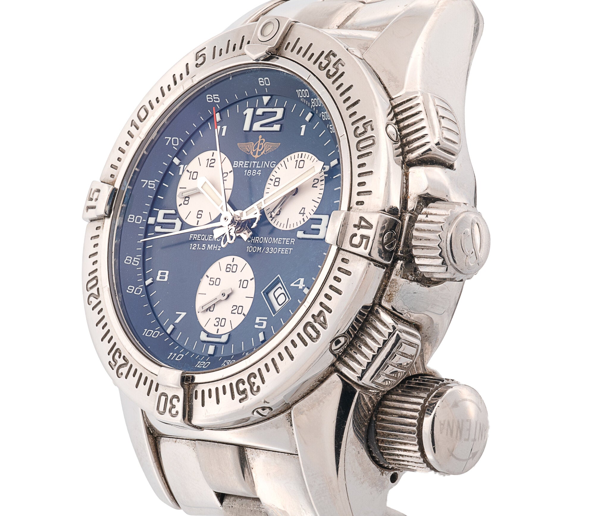 Breitling Emergency A73321 Men's 43mm Stainless Steel Blue Dial Quartz Watch with GPS Locator & Sapphire Crystal