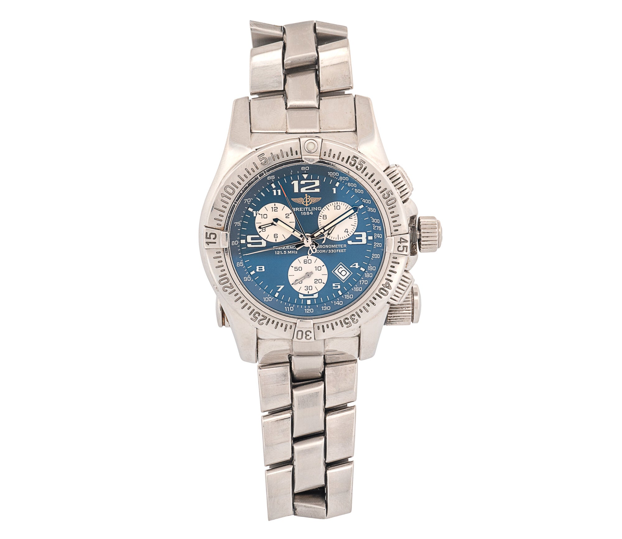 Breitling Emergency A73321 Men's 43mm Stainless Steel Blue Dial Quartz Watch with GPS Locator & Sapphire Crystal