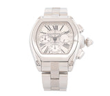 Cartier Roadster XL Chronograph Automatic Men's Watch 2618 44mm Stainless Steel White Roman Numeral Dial Sapphire Crystal