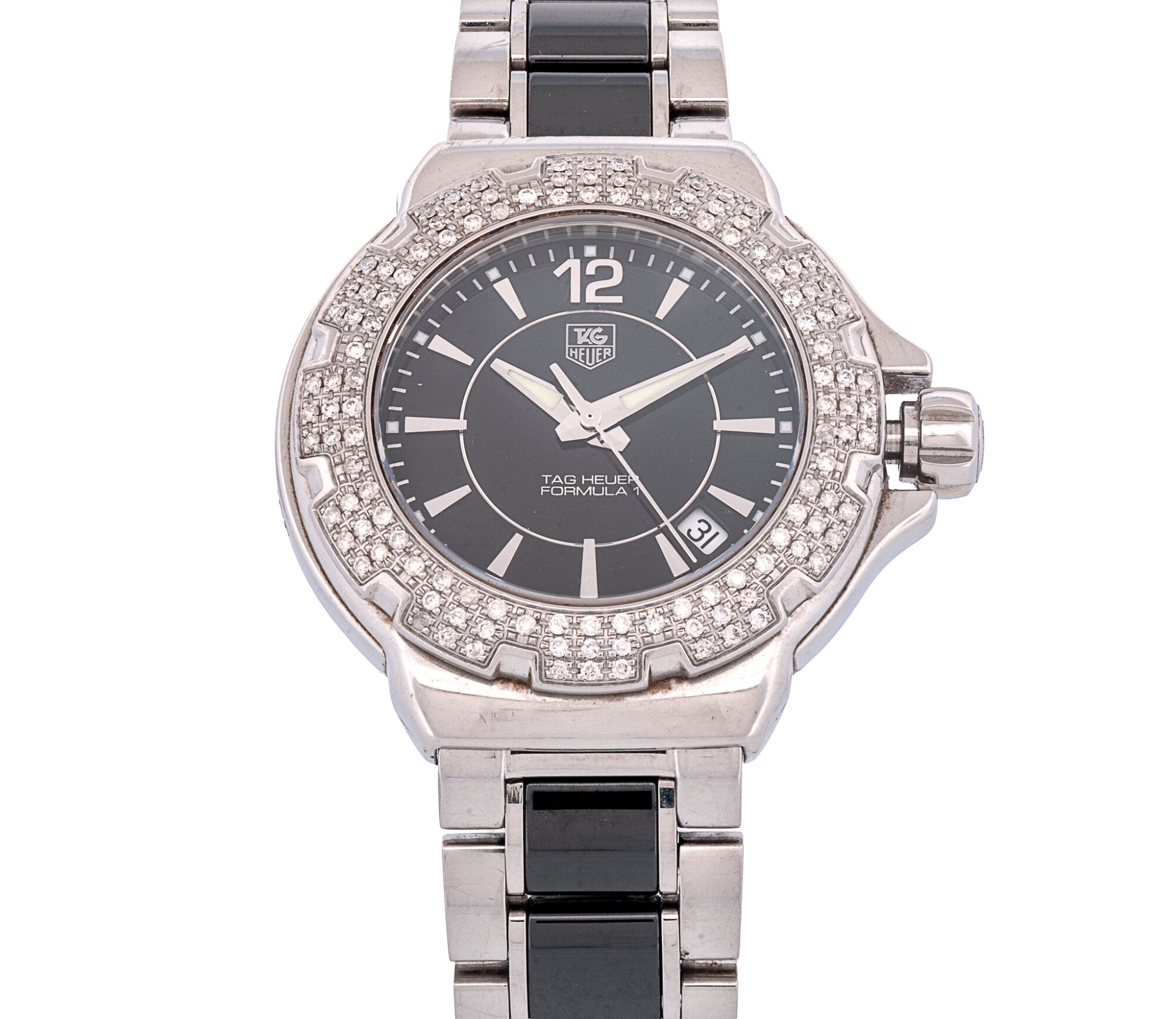 Ladies SS Ceramic Diamond Bezel Formula I, Quartz, 34mm