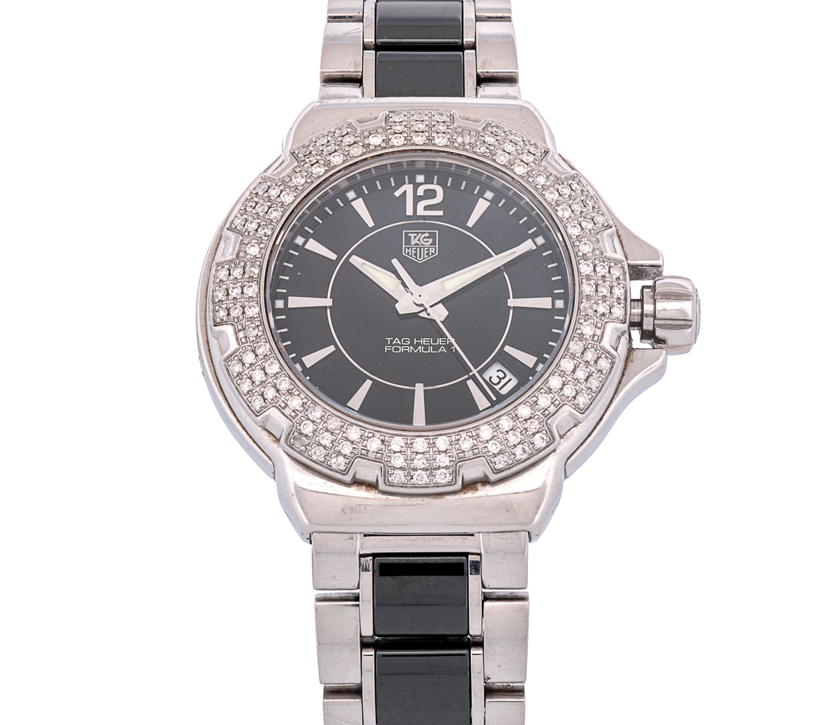 Ladies SS Ceramic Diamond Bezel Formula I, Quartz, 34mm