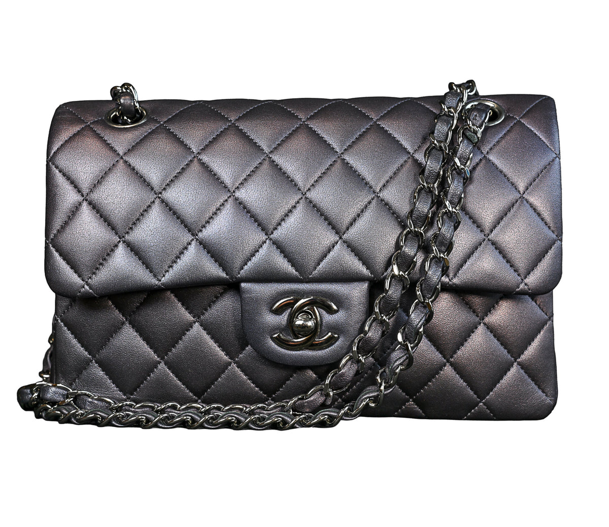 Chanel Iridescent Lambskin Quilted Small Double Flap Midnight Plum