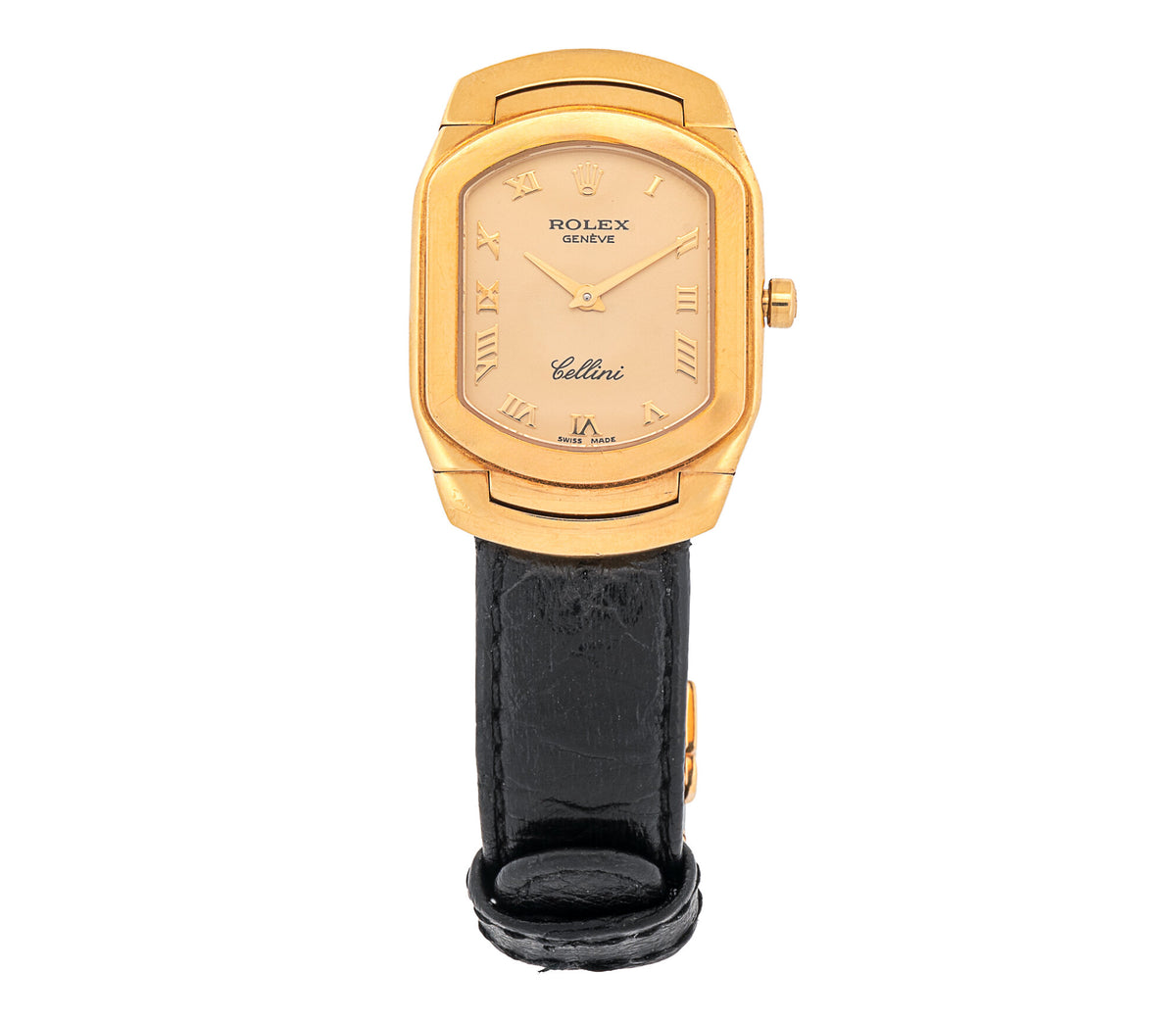 Rolex Cellini Cellissima 6631 Women's 18k Yellow Gold 30mm Champagne Dial Crocodile Band Quartz Watch