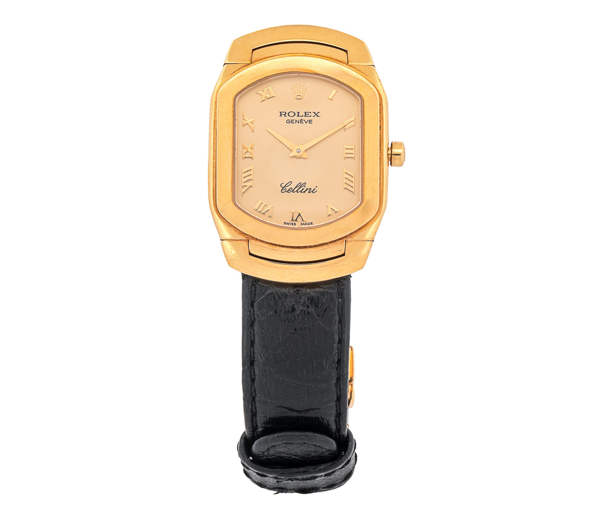 Rolex Cellini Cellissima 6631 Women's 18k Yellow Gold 30mm Champagne Dial Crocodile Band Quartz Watch