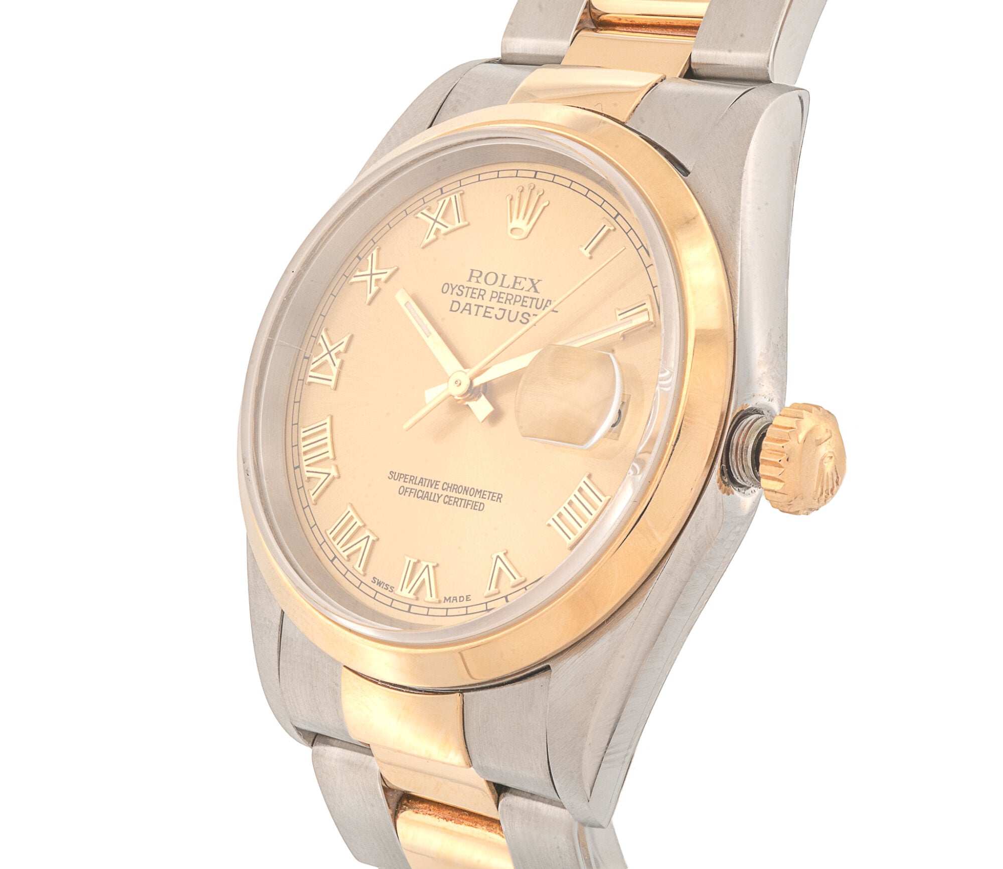 Rolex Oyster Perpetual Datejust 36mm Champagne Roman Dial Two-Tone 18k & SS Ref 16203
