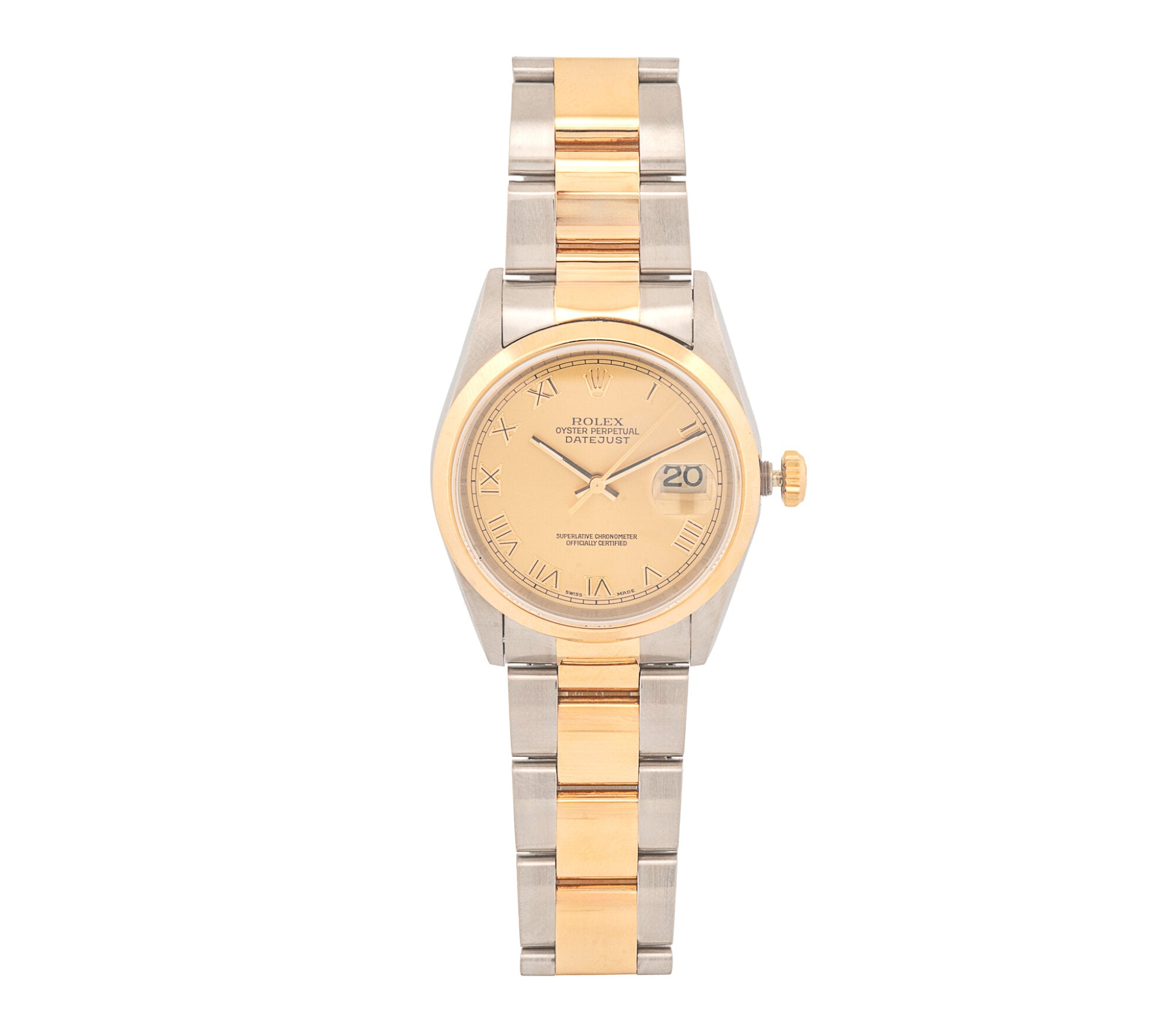 Rolex Oyster Perpetual Datejust 36mm Champagne Roman Dial Two-Tone 18k & SS Ref 16203