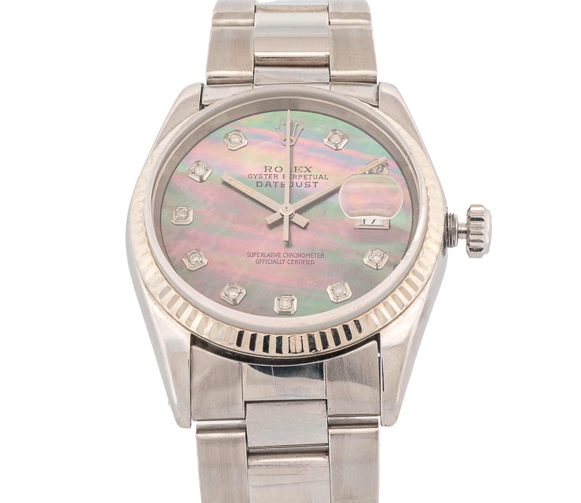 Rolex Datejust 36mm Men's Stainless Steel & 18k Gold Fluted Bezel MOP Dial Automatic Watch Ref 16230