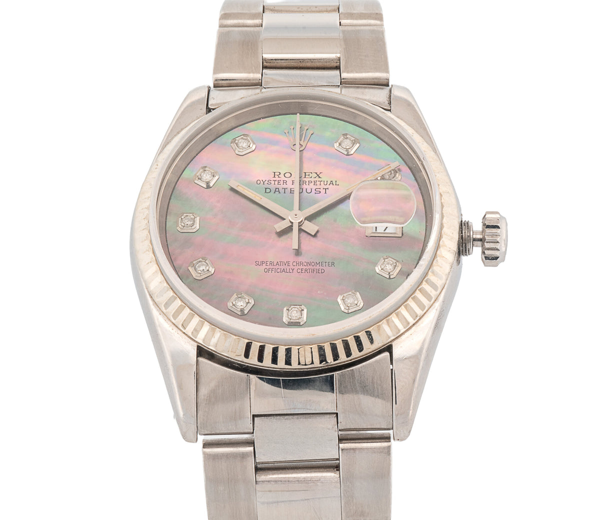 Rolex Datejust 36mm Men's Stainless Steel & 18k Gold Fluted Bezel MOP Dial Automatic Watch Ref 16230