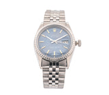 Rolex Datejust 36mm Stainless Steel Blue Linen Dial Fluted Bezel Automatic Ref 1603