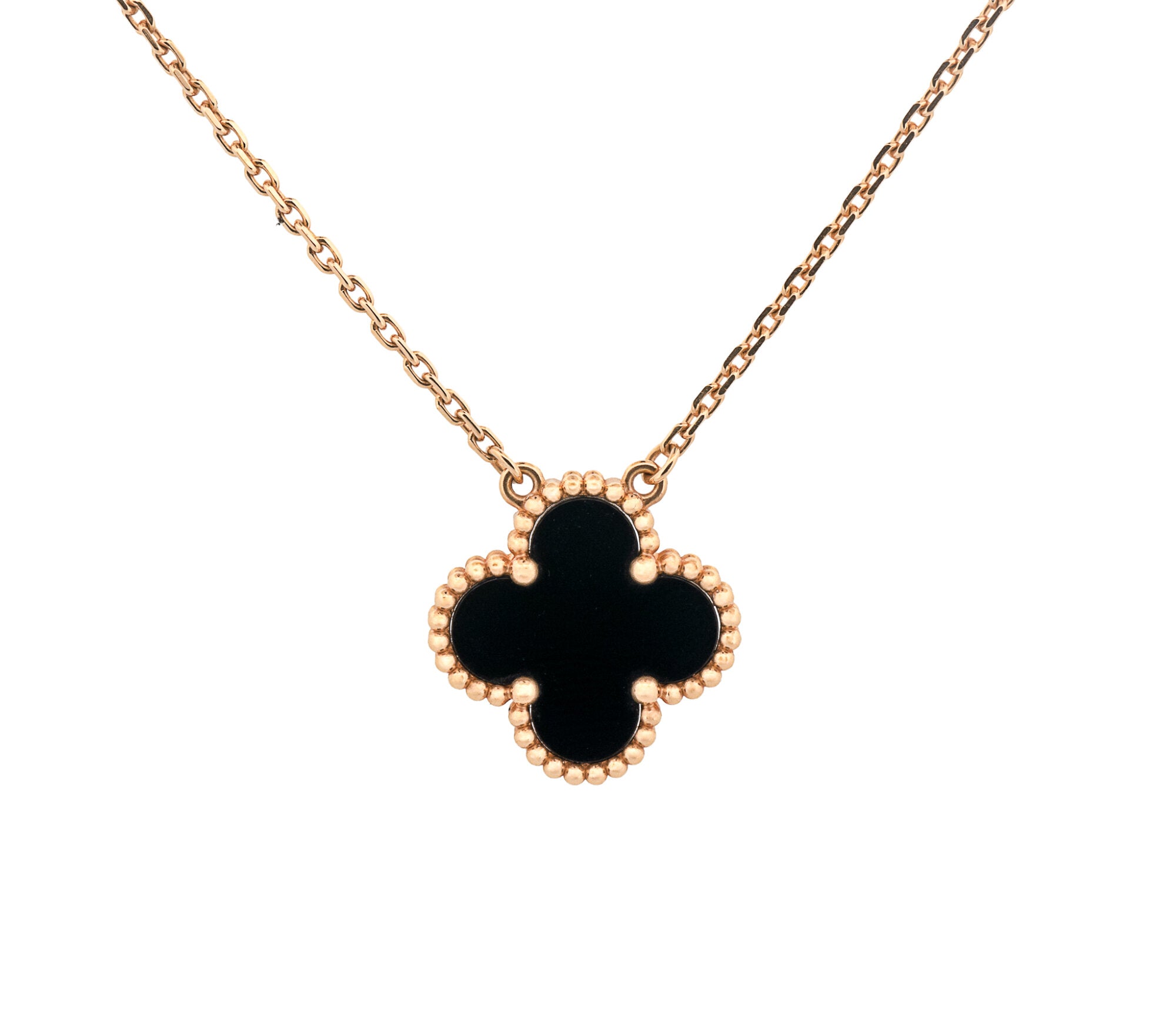 Van Cleef & Arpels Onyx Yellow Gold Alhambra Pendant Necklace