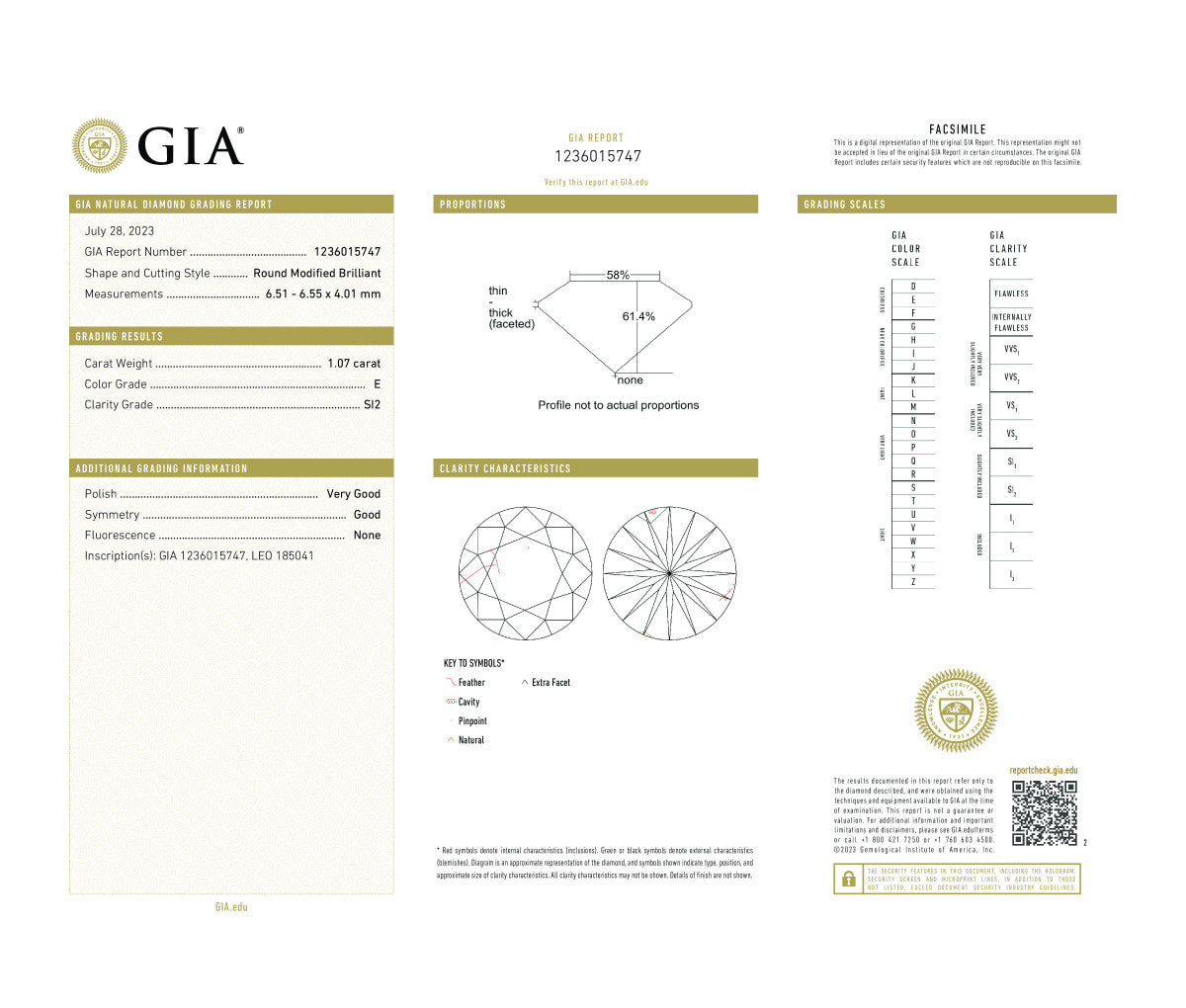 Round Modified Brilliant 1.07 E SI2  GIA Certified Diamond