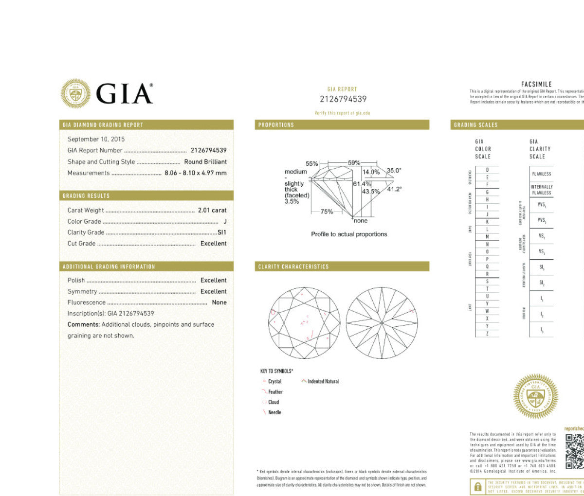 Round Brilliant 2.01 J SI1 GIA Certified Diamond