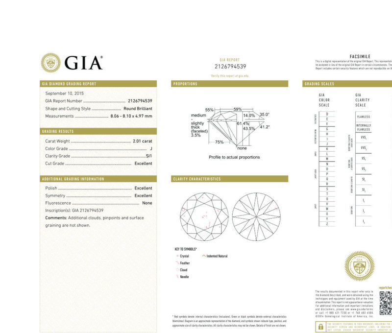 Round Brilliant 2.01 J SI1 GIA Certified Diamond