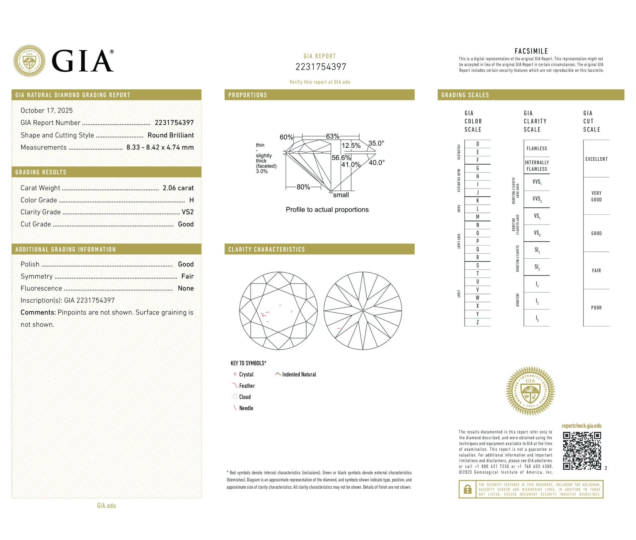 Round Brilliant 2.06 H VS2  GIA Certified Diamond