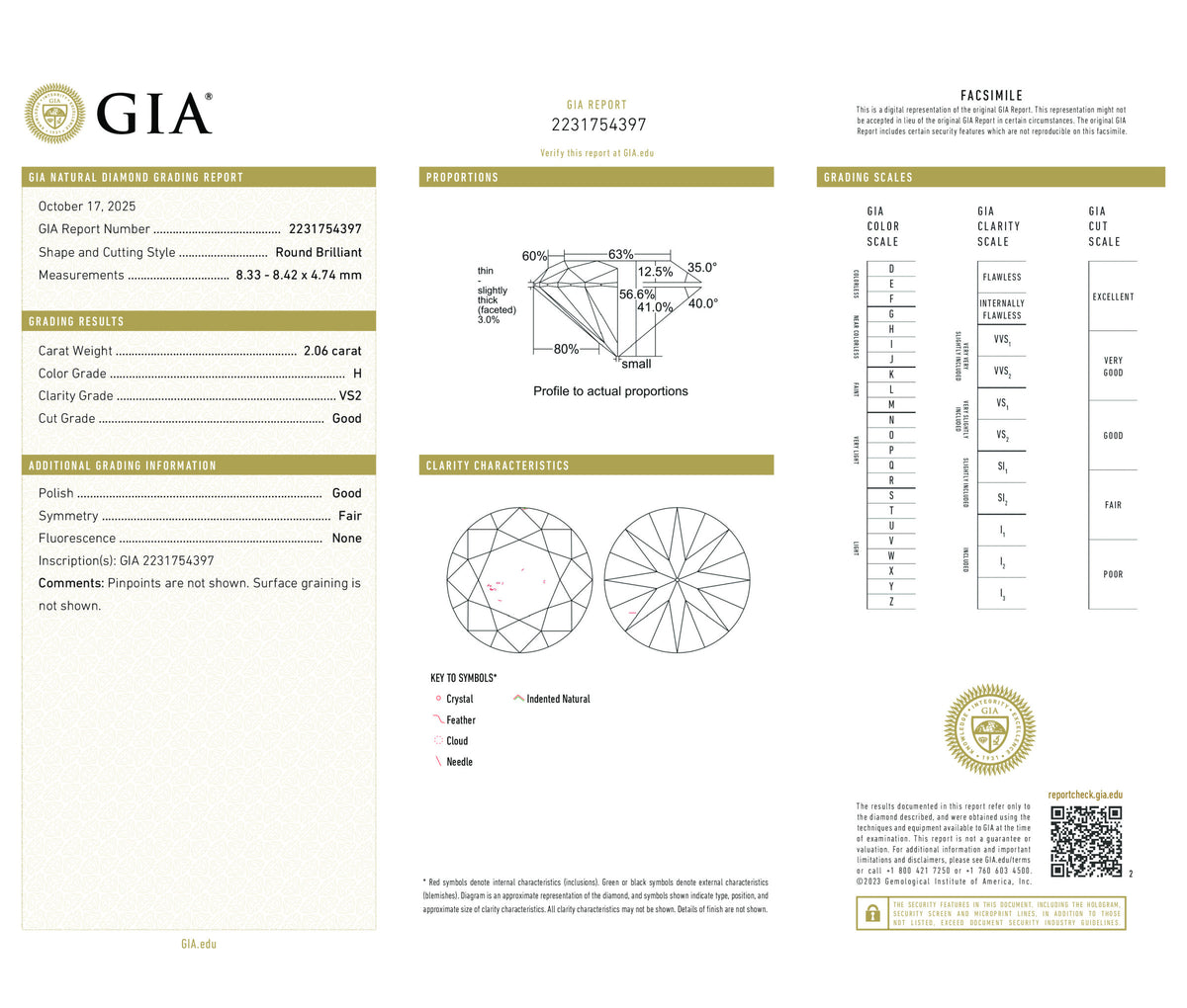 Round Brilliant 2.06 H VS2  GIA Certified Diamond