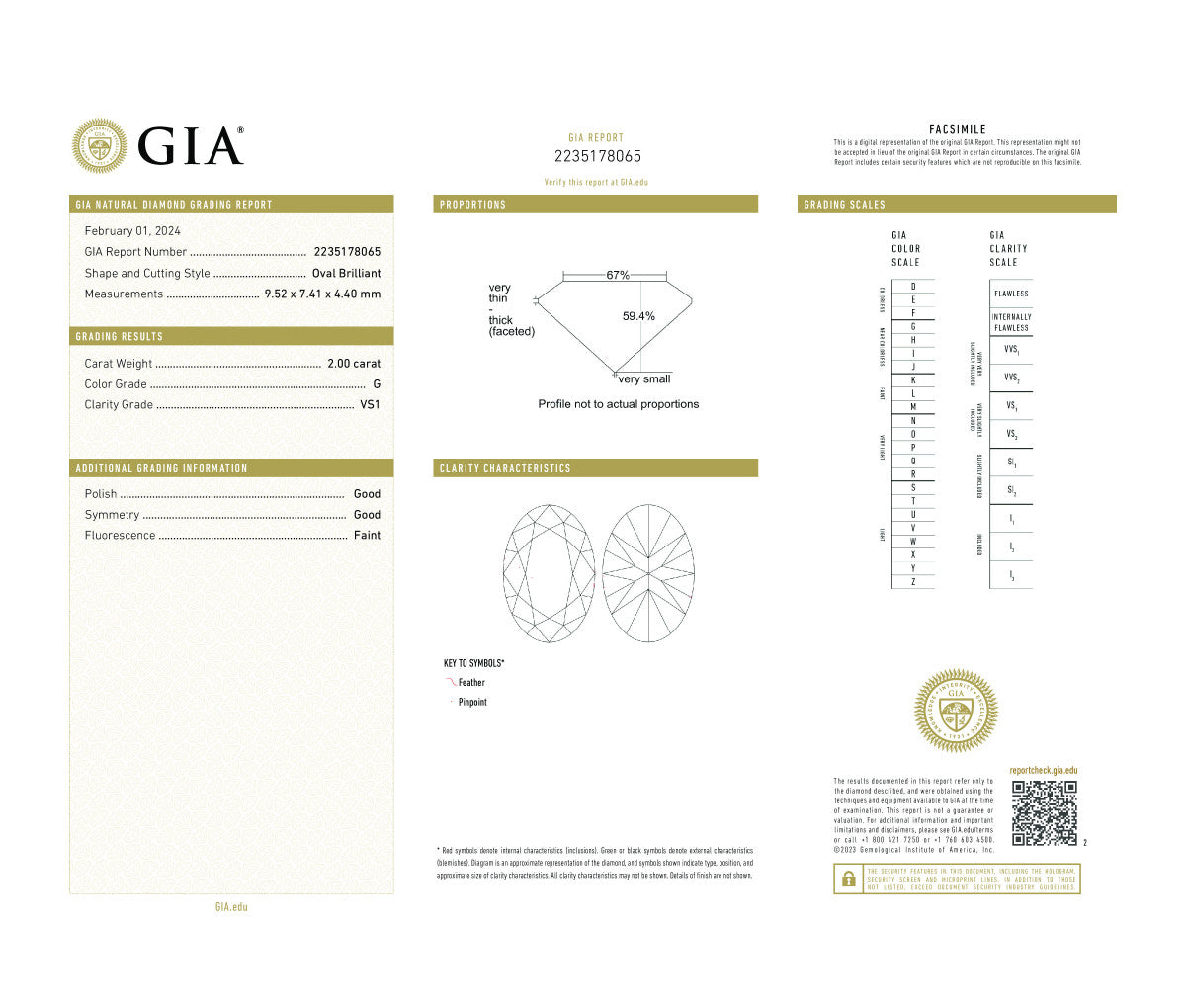 Oval Brilliant 2.00 G VS1  GIA Certified Diamond
