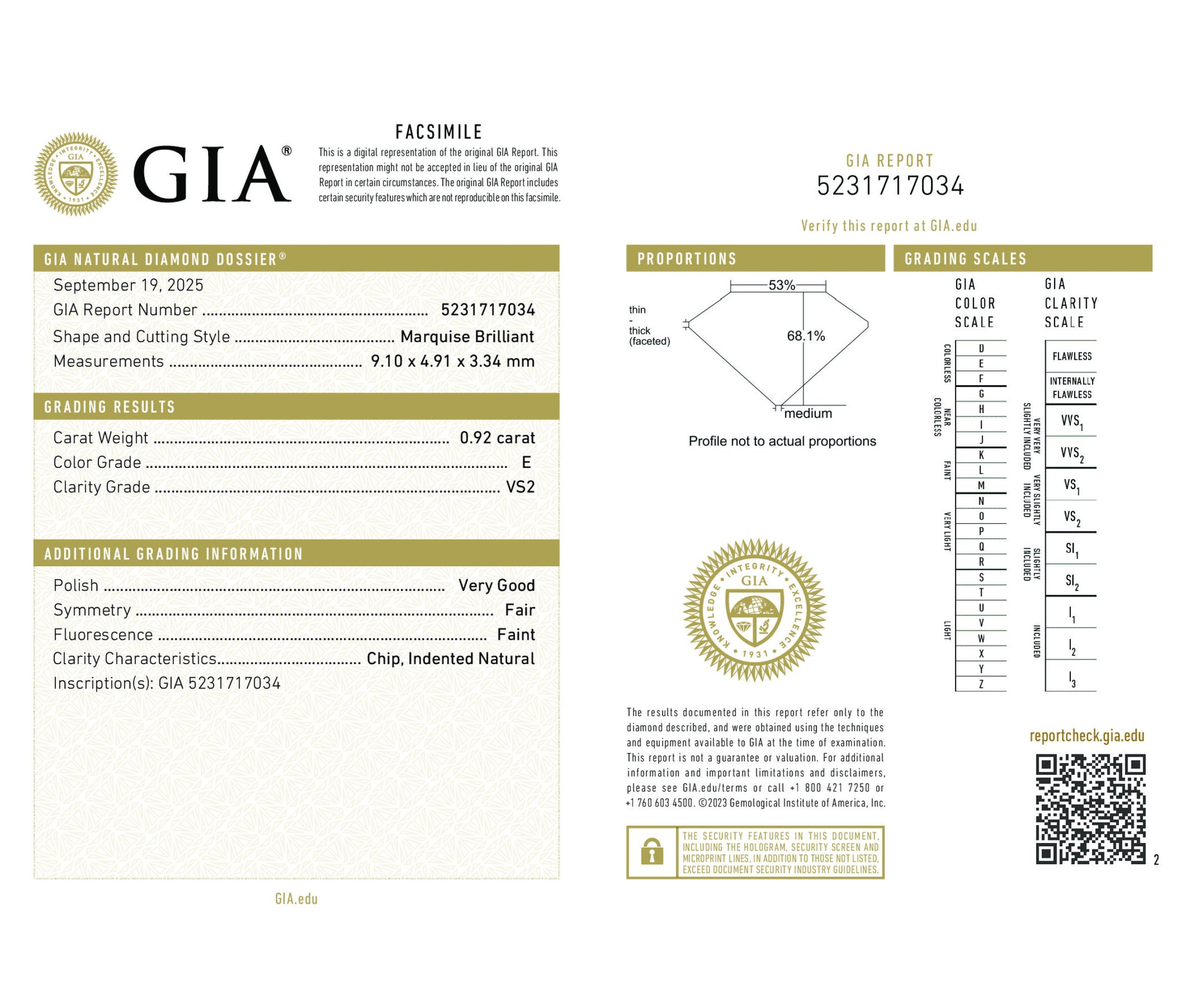 Marquise Brilliant 0.92 E VS2  GIA Certified Diamond