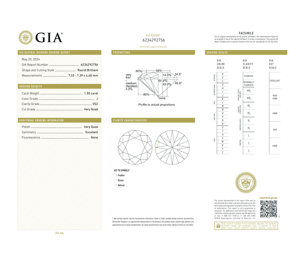 Round Brilliant 1.50 J VS2  GIA Certified Diamond