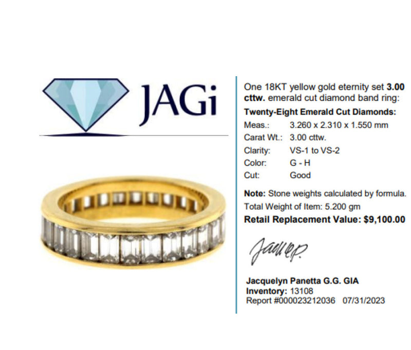 18K Yellow Gold 3.0 CTTW Emerald Natural Diamond Eternity Band