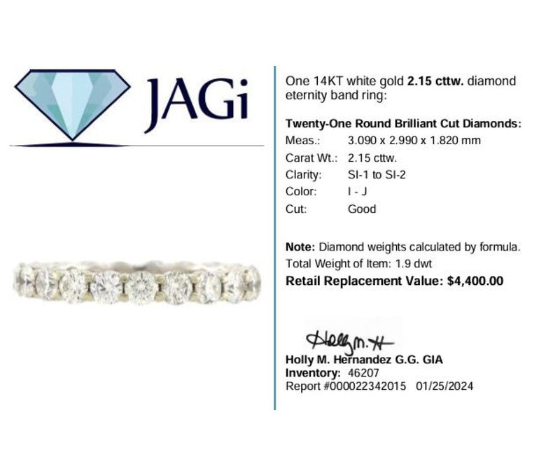 Eternity Band 14K 2.15 CTW Round Natural Diamonds