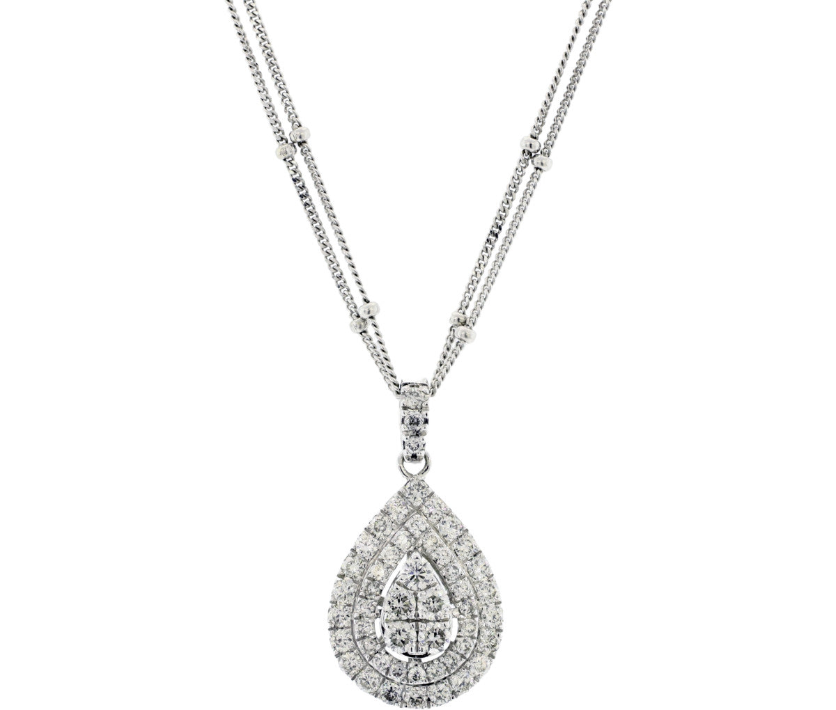 14K White Gold 1.33ct Diamond Teardrop Pendant Necklace 18.5"